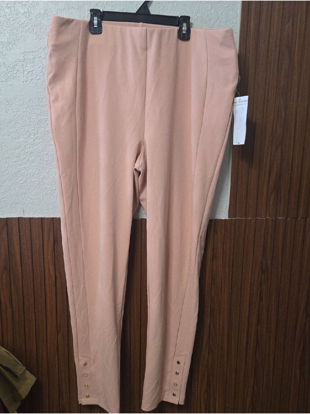 Blush Pink High-Waisted Ankle Pants with Decorative Button Hem 1xlarge [0057]